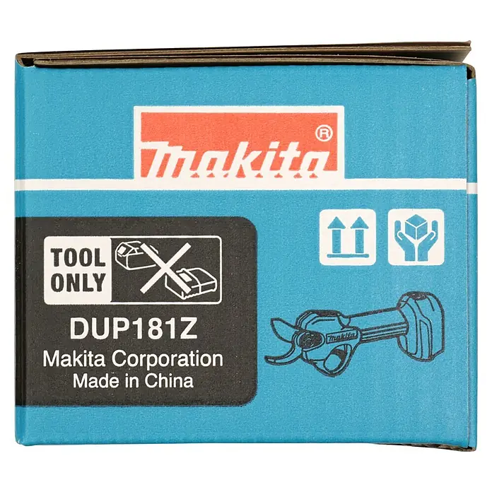 Makita LXT 18V Akku-Astschere DUP181Z - 18 V, Ohne Akku, Max. Aststärke: 30 mm - Makita DUP181Z Box (nur Werkzeug) in Blau und Schwarz, mit Logo, Modellnummer und Abbildung einer Astschere.