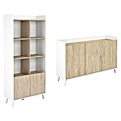 Meka Block Conjunto mueble de salón K-50 (2 pzs., Blanco Poro/Roble Aurora) | BAUHAUS