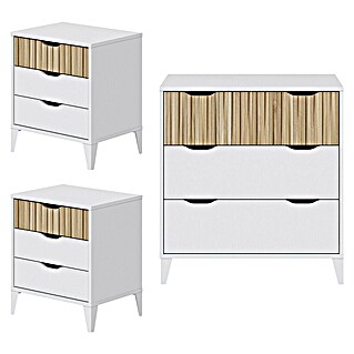 Cómoda con mesitas de noche Noite (Blanco Artik/Natur)