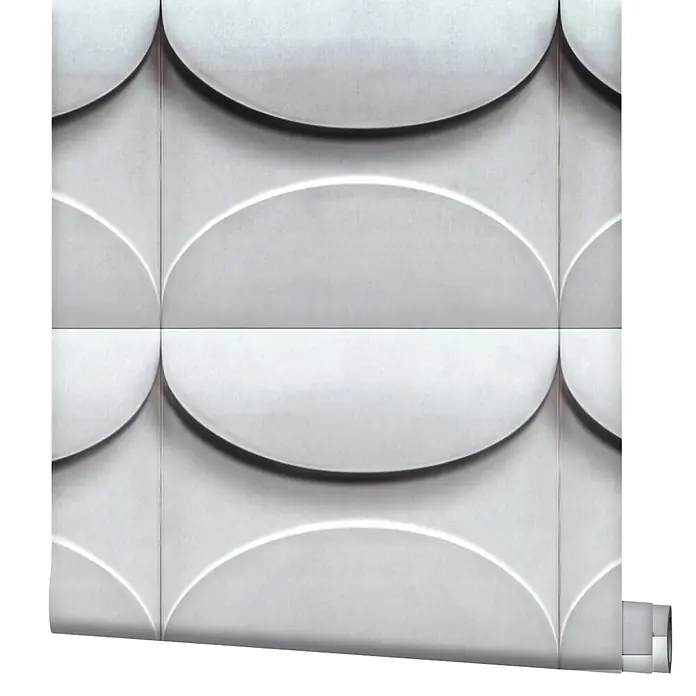 Marburg Shades Iconic Vliestapete Grafik V - Grau, Grafisch, 10,05 x 0,53 m - Weiße 3D-Geometrietapetenrolle mit konvexen und konkaven Mustern.