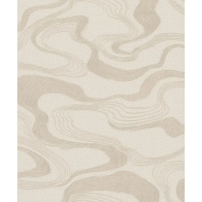 Marburg Kumano Vliestapete Grafik I - Beige, Grafisch, 10,05 x 0,53 m - Hellbeige strukturierte Tapete mit organischem, wellenförmigem Zen-Gartenmuster.