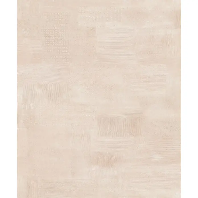 Marburg Novamur Plus Fresh UP Vliestapete Uni - Grau-Beige, Uni, 10,05 x 0,53 m - Helle beige Texturfliese mit subtilem Patchwork aus linearen und geometrischen Mustern.