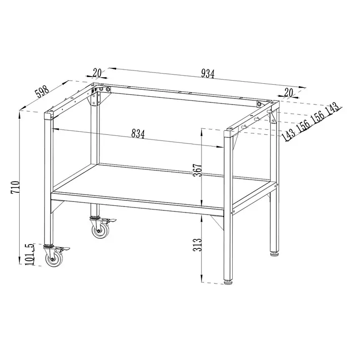 Cozze Grilltisch - B x T x H: 90 x 60 x 71 cm, Stahl, Passend für: Cozze Grills der 900er Serie - Metallenes zweistöckiges Werkbankgestell mit Rollen und Nivellierfüßen.