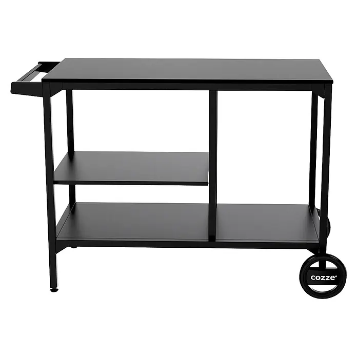 Cozze Elements Beistellwagen - Schwarz, B x T x H: 115 x 60 x 90 cm - Schwarzer Servierwagen aus Metall mit drei Ablagen und Rollen.