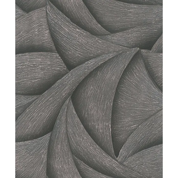 Marburg Ritus Vliestapete Grafik - Schwarz-Bronze, Grafisch, 10,05 x 0,53 m - Dunkelgraues strukturiertes Muster mit überlappenden, verwobenen abstrakten Formen.