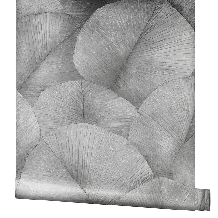 Marburg Kumano Vliestapete Floral - Grau, Floral, 10,05 x 0,53 m - Graue Tapetenrolle mit strukturiertem Blattmuster.