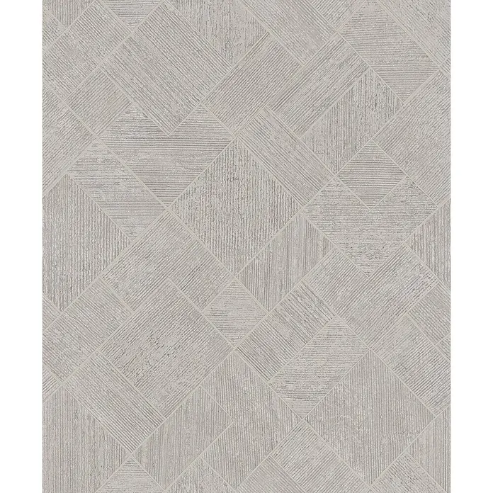 Marburg Ritus Vliestapete Grafik I - Grau-Beige, Grafisch, 10,05 x 0,53 m - Hellgraues texturiertes geometrisches Muster aus diagonalen Quadraten und Rechtecken.