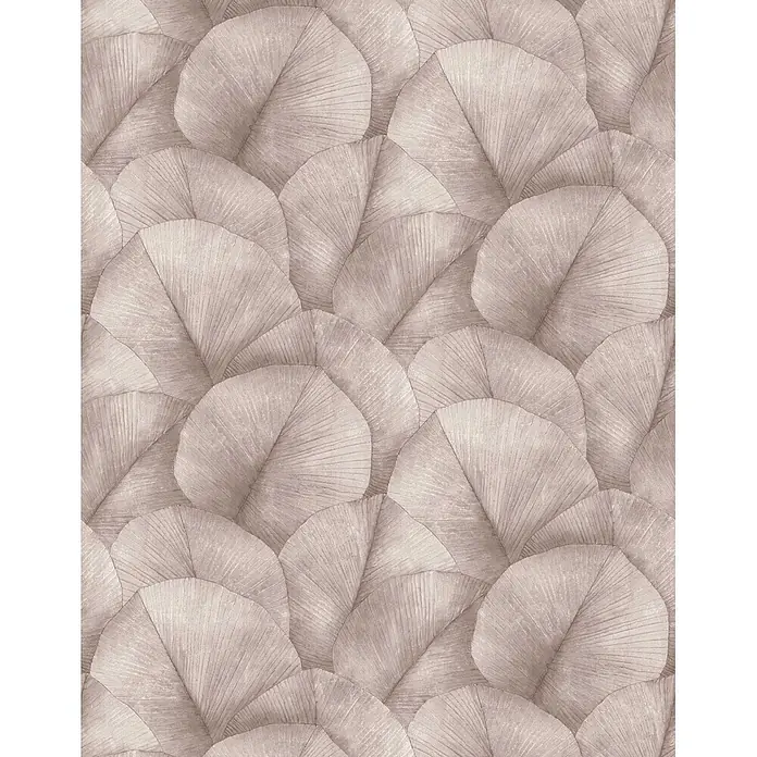 Marburg Kumano Fototapete Floral - B x H: 212 x 270 cm, Vlies, Braun - Strukturierte Tapete mit überlappenden, fächerförmigen Blättern in gedämpftem Beige-Grau.
