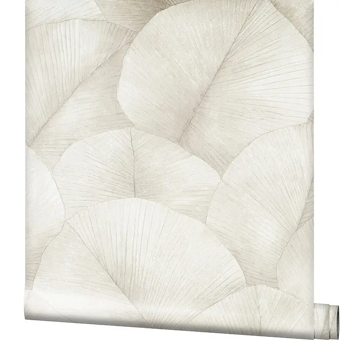 Marburg Kumano Vliestapete Floral - Beige, Floral, 10,05 x 0,53 m - Rolle helles neutrales Tapete mit großem, texturiertem Blättermuster.