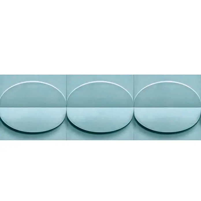 Marburg Shades Iconic Tapetenborte Grafik I - Blau, Grafisch, Vlies - Hellblaue Fliesen mit geprägtem 3D-Kreiswellenmuster. Ideal für moderne Wanddekoration.