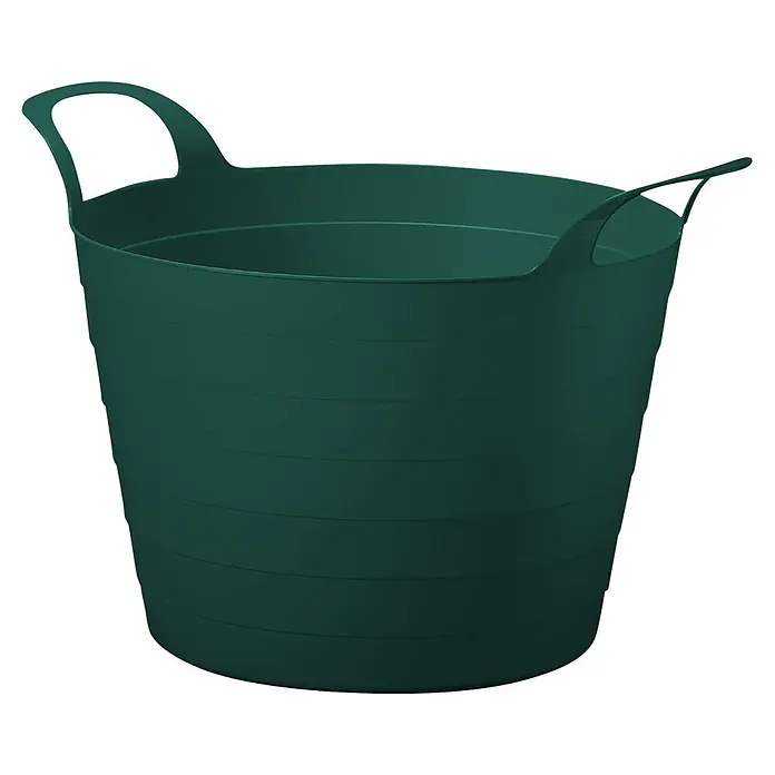 Gartenkorb - Kunststoff, 30 l, Grün - Dunkelgrüner, flexibler Eimer mit zwei integrierten Griffen, ideal für Gartenarbeit oder vielseitige Aufbewahrung.