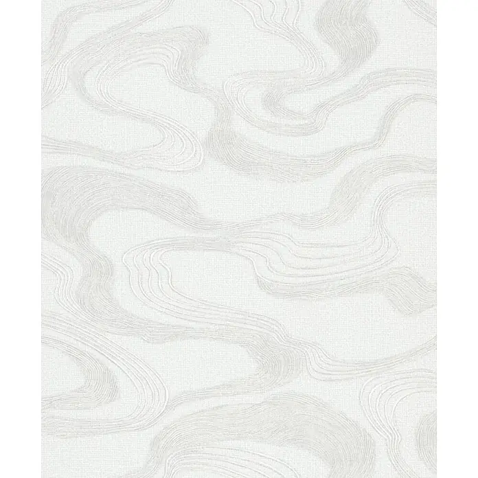 Marburg Kumano Vliestapete Grafik I - Weiß, Grafisch, 10,05 x 0,53 m - Helle strukturierte Tapete mit abstraktem Wellenmuster.
