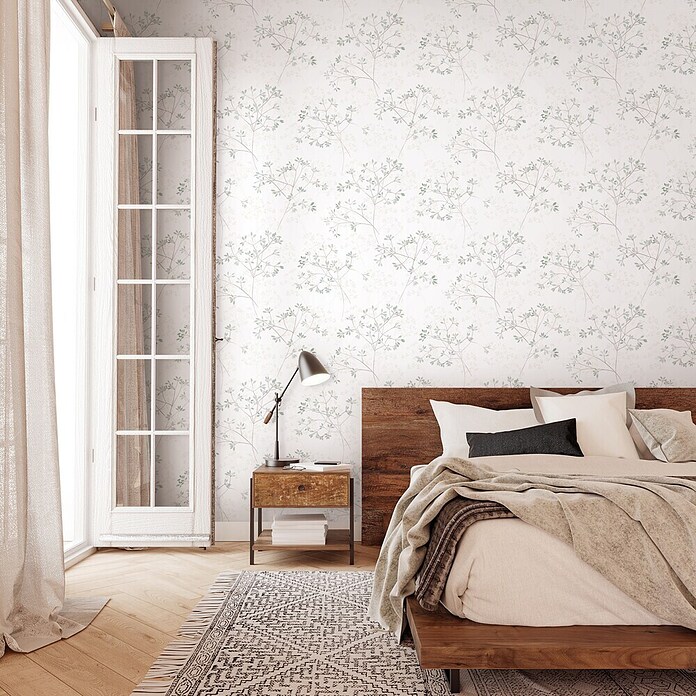 Marburg Novamur Plus Fresh UP Papel pintado de vellón Ramillete (Blanco/Verde, Floral, 10 x 0,53 m) | BAUHAUS