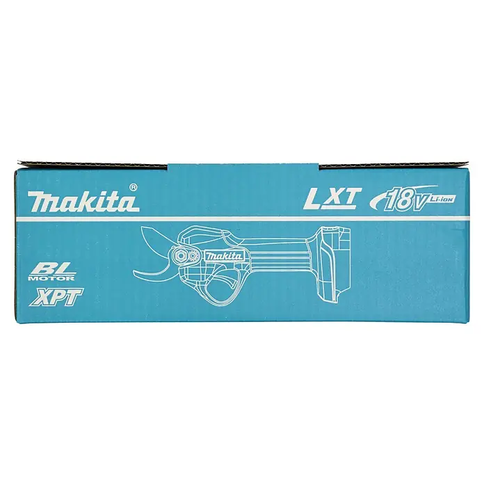 Makita LXT 18V Akku-Astschere DUP181Z - 18 V, Ohne Akku, Max. Aststärke: 30 mm - Hellblauer Makita LXT 18V Li-Ion Elektrowerkzeugkasten mit weißer Umrissgrafik einer Akku-Astschere. Zeigt BL Motor und XPT Logos.