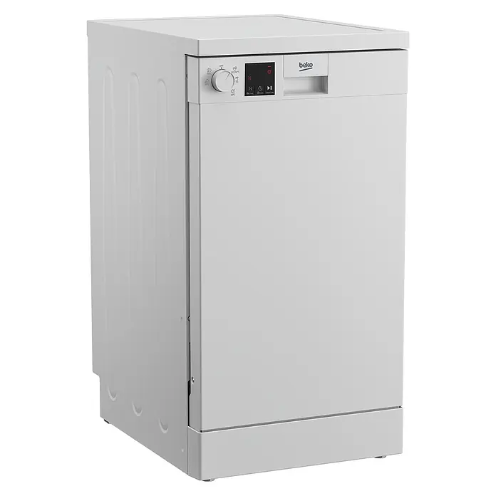 Beko Lavavajillas libre instalación DVS05024W - Ancho: 44,8 cm, Número de cubiertos: 10 ud., Consumo de agua por uso: 11,9 l - Lavavajillas Beko blanco con panel de control frontal y selector.