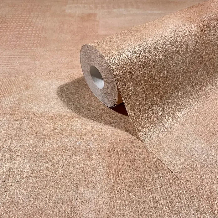 Marburg Novamur Plus Fresh UP Vliestapete Uni - Braun, Uni, 10,05 x 0,53 m - Rolle strukturierter beigefarbener Tapete, die auf eine passende Oberfläche abrollt.