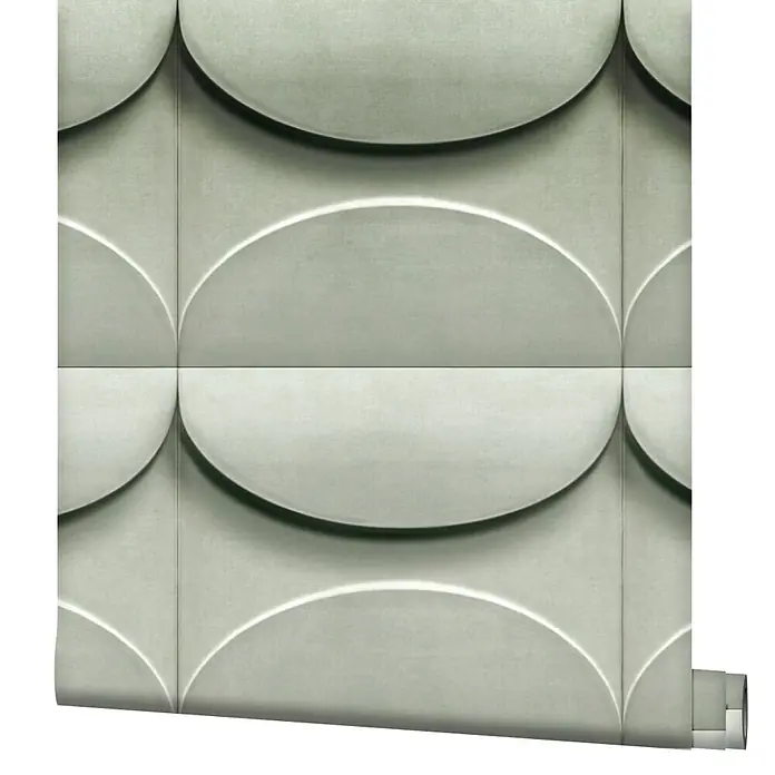 Marburg Shades Iconic Vliestapete Grafik V - Grün, Grafisch, 10,05 x 0,53 m - Heller Tapetenrolle mit strukturiertem 3D-Geometrie-Halbkreis-Muster.