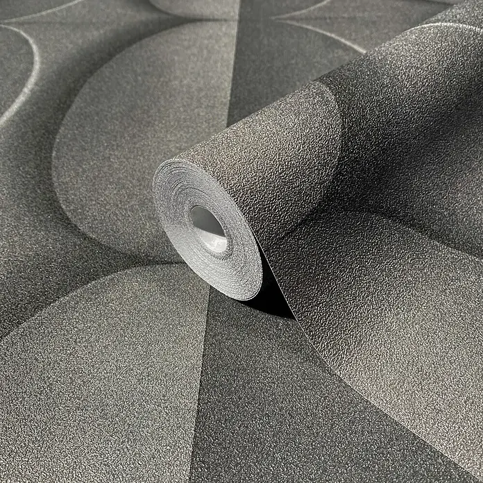 Marburg Shades Iconic Vliestapete Grafik V - Schwarz, Grafisch, 10,05 x 0,53 m - Dunkelgraue strukturierte Tapetenrolle mit dezentem geometrischem Muster.