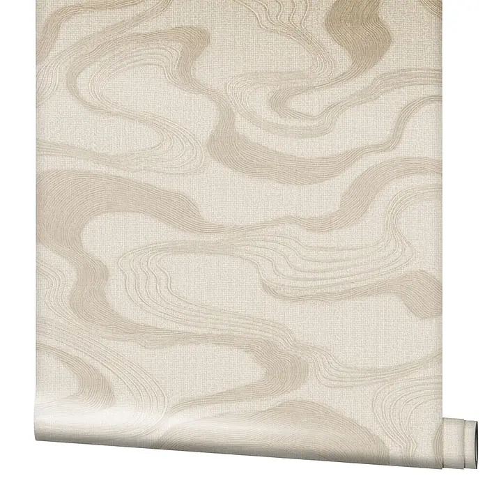 Marburg Kumano Vliestapete Grafik I - Beige, Grafisch, 10,05 x 0,53 m - Texturierte Tapetenrolle in Hellbeige mit dezentem gewelltem abstraktem Muster.