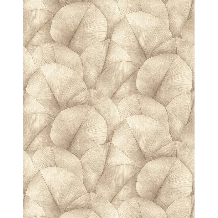 Marburg Kumano Fototapete Floral - B x H: 212 x 270 cm, Vlies, Beige - Texturiertes beiges Blattmuster mit überlappenden fächerförmigen Blättern, das ein natürliches Design schafft.
