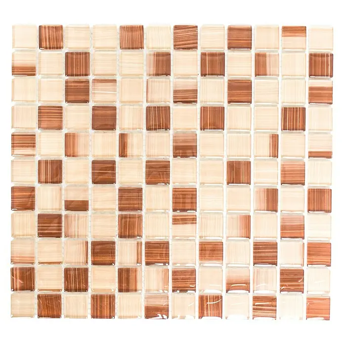 Mosaikfliese Quadrat Crystal XCM 8290 - 32,7 x 30,2 cm, Beige, Glänzend - Quadratische Mosaikfliesen in Creme- und Brauntönen für ein stilvolles und elegantes Design.