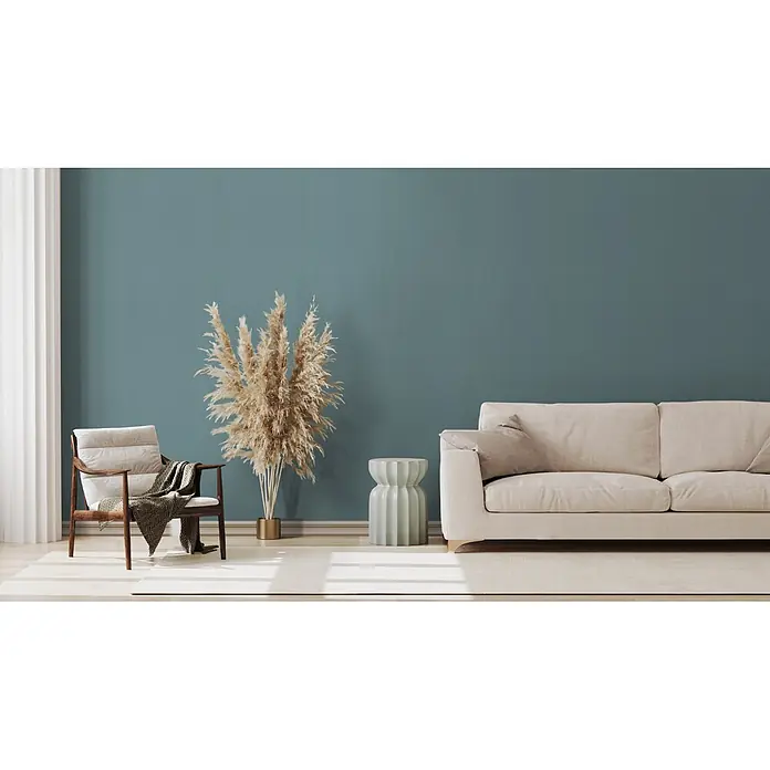 Marburg Kumano Vliestapete - Blau, Uni, 10,05 x 0,53 m - Strukturierte blaugrüne Wand, ein beruhigendes und elegantes Element für moderne Innenräume.