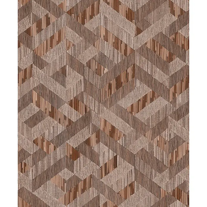 Marburg Boho Vliestapete Holzoptik - Braun, Holzoptik, 10,05 x 0,53 m - Braunes geometrisches Muster aus geflochtenen Naturfasern und Bambusstäben.