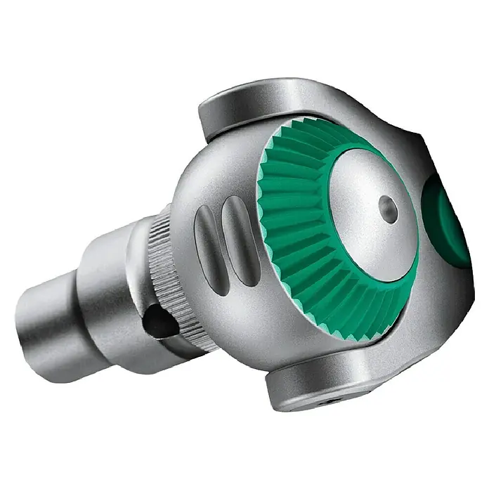 Wera Knarre Zyklop 8000 C - ½″ - Detailaufnahme eines feinmechanischen Werkzeugs, das durch grüne Akzente und präzise Verarbeitung besticht. Ideal für filigrane Arbeiten.