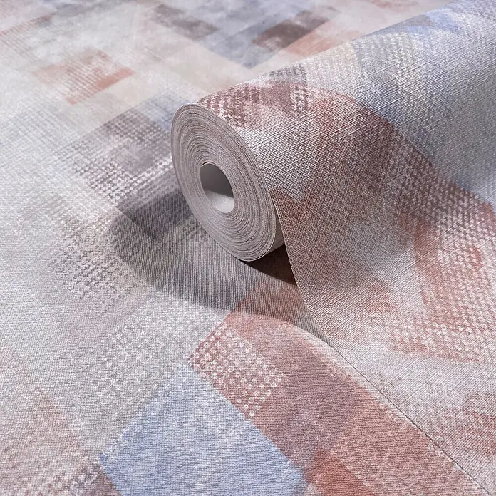 Marburg Novamur Plus Fresh UP Vliestapete Grafik - Blau-Beige, Grafisch, 10,05 x 0,53 m - Rolle texturierter Tapete mit kariertem Muster in Grau-, Blau- und Terrakottatönen.