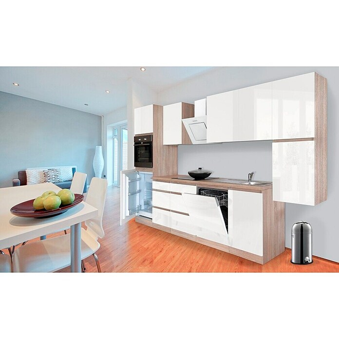 Respekta Premium Küchenzeile GLRP330HESW (Breite: 330 cm, Mit Elektrogeräten, Weiß Hochglanz)