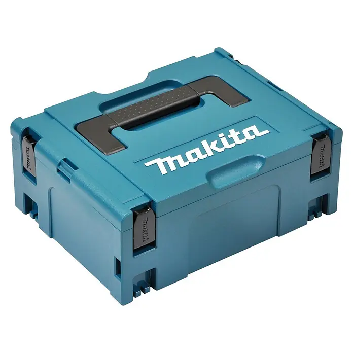 Makita XGT 40V max. Akku-Set - 40 V, 5 Ah, Li-Ionen, 2 Akkus - Blauer Makita Werkzeugkoffer mit schwarzem Griff und weißem Logo.