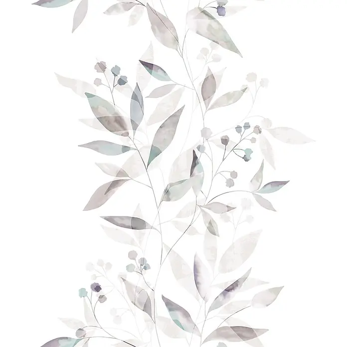 Marburg Novamur Plus Fresh UP Vliestapete Floral - Weiß-Grau, Floral, 10,05 x 0,53 m - Nahtloses vertikales Muster aus botanischen Aquarellelementen mit weichen, gedämpften Blättern und Beeren.