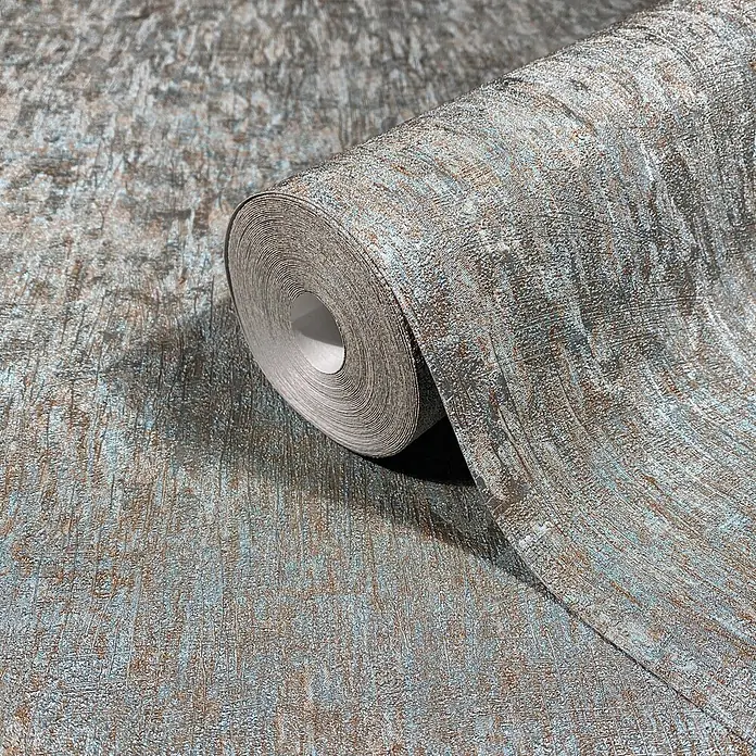 Marburg Ritus Vliestapete Uni - Blau-Kupfer, Uni, 10,05 x 0,53 m - Strukturierte Tapetenrolle mit abstraktem Metallic-Blau-Bronze-Muster.