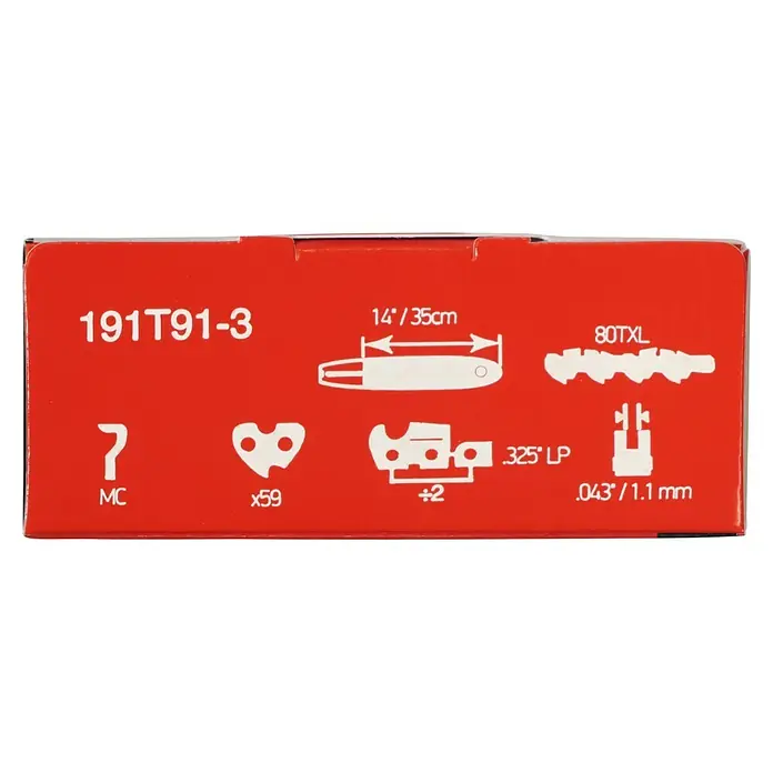 Makita Sägekette - Passend für: 80TXL Sägeschiene mit 35 cm Länge - Rote Verpackung für eine Sägekette, detailliert mit 14"/35cm Schwertlänge, .325" LP Teilung, .043"/1.1mm Spurbreite, 59 Treibgliedern und 80TXL Kette.