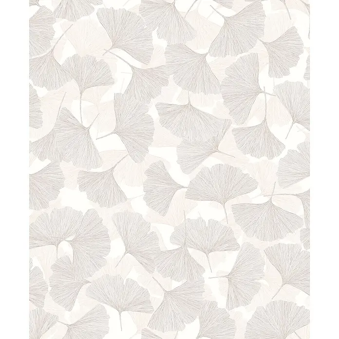 Marburg Boho Vliestapete Floral - Grau-Beige, Floral, 10,05 x 0,53 m - Zartes Ginkgoblattmuster in hellen, neutralen Farbtönen.