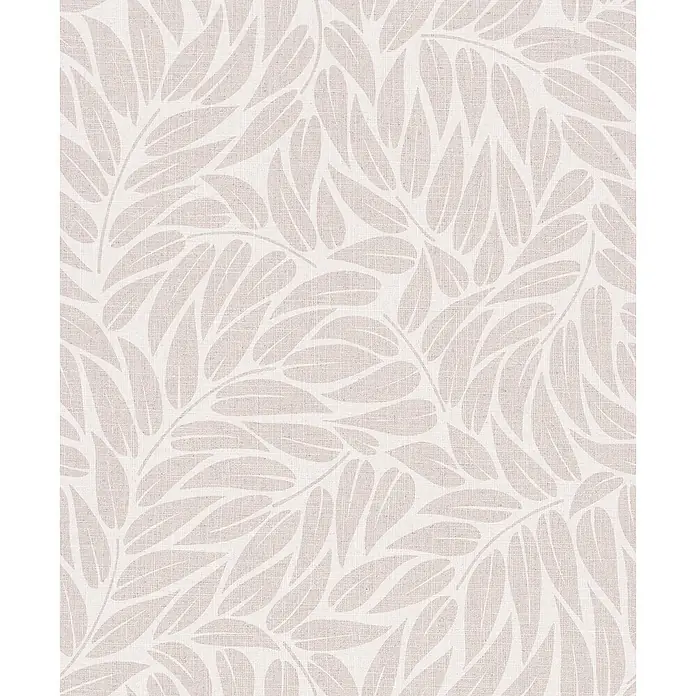 Marburg Boho Vliestapete Floral I - Grau, Floral, 10,05 x 0,53 m - Texturierter cremefarbener Stoff mit wiederholendem hellbeigem Blattmuster.