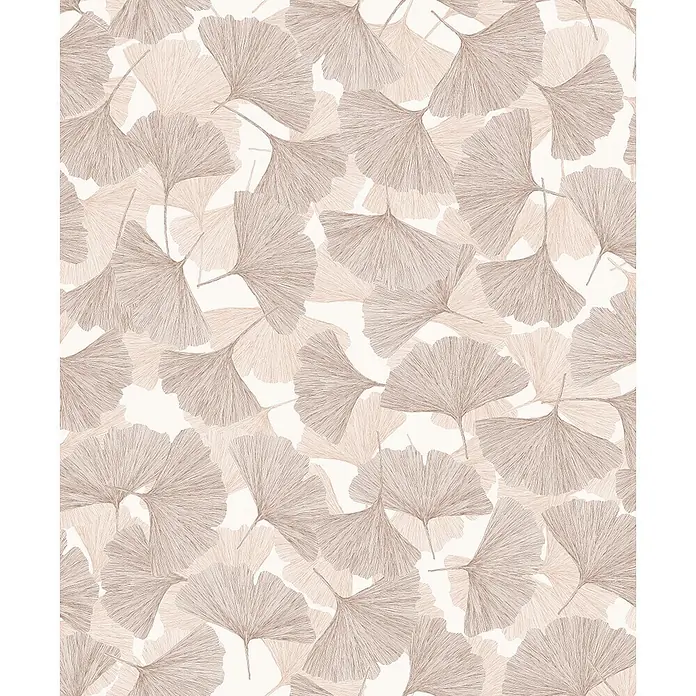 Marburg Boho Vliestapete Floral - Beige-Braun, Floral, 10,05 x 0,53 m - Nahtloses Muster aus Ginkgo-Blättern in verschiedenen Beige- und Hellbrauntönen.