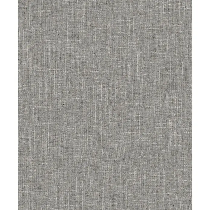 Marburg Boho Vliestapete Uni II - Grau-Braun, Uni, 10,05 x 0,53 m - Graue gewebte Stofftextur mit sichtbaren Fäden.