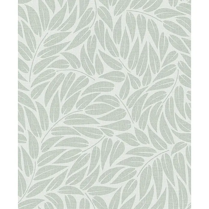 Marburg Boho Vliestapete Floral I - Grün, Floral, 10,05 x 0,53 m - Hellgrünes botanisches Blattmuster mit gewebter Textur, geeignet für Tapeten oder Stoffe.