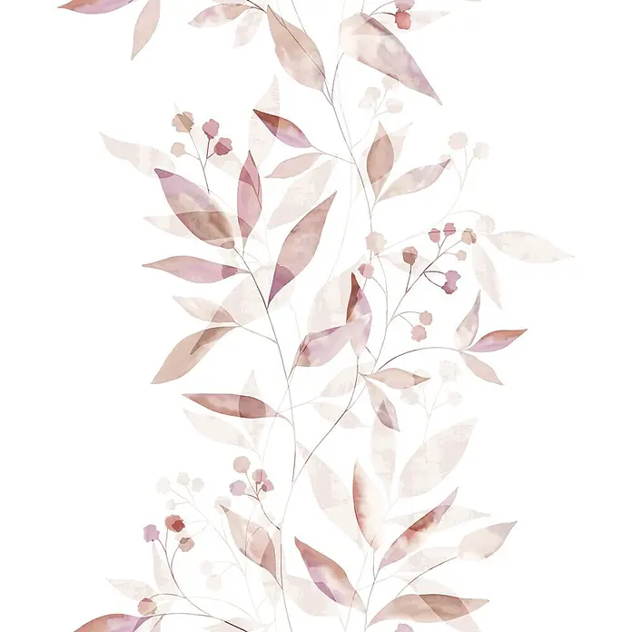 Marburg Novamur Plus Fresh UP Vliestapete Floral - Weiß-Rot, Floral, 10,05 x 0,53 m - Sanftes Aquarellmuster mit transparenten rosa, lila und braunen Blättern und zarten Beeren, die ein florales Design bilden.