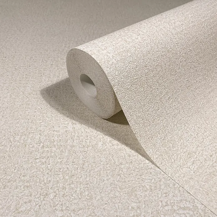 Marburg Ritus Vliestapete Putzoptik - Beige, Sonstiges, 10,05 x 0,53 m - Abgerollte hellbeige strukturierte Tapete mit körniger Oberfläche.