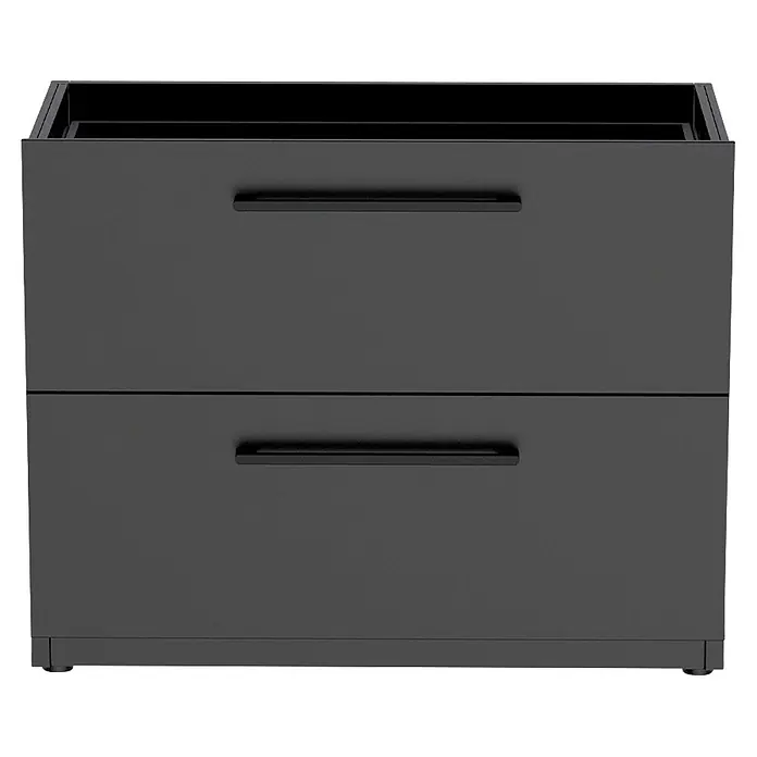 Cozze Elements Outdoorküchen-Modul Schubladenschrank - Schwarz, B x T x H: 110 x 60 x 88,5 cm, Stahl - Dunkelgrauer zweischübiger Schrank mit schwarzen Griffen und offenem Oberfach.