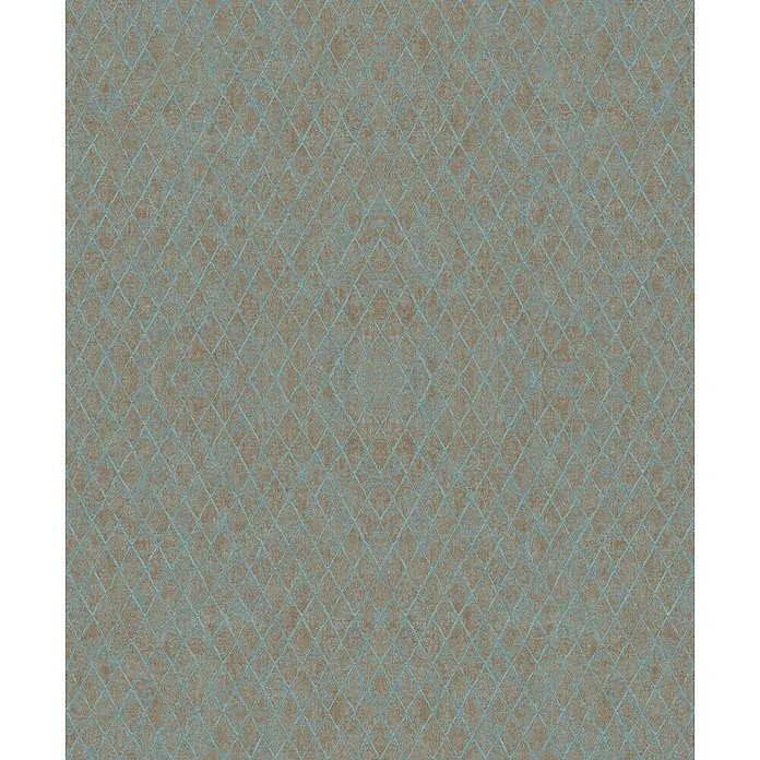 Marburg Ritus Vliestapete Grafik II - Braun-Blau, Grafisch, 10,05 x 0,53 m - Strukturierte braune Oberfläche mit blaugrünem Rautenmuster.