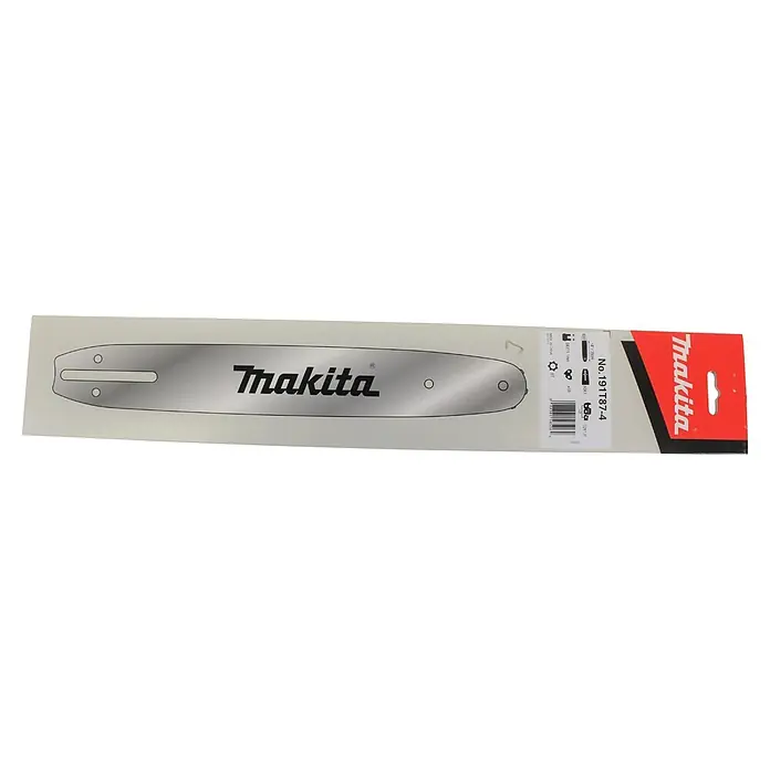 Makita Sägeschwert - Passend für: 80TXL Sägeketten mit einer Teilung von 0.325" - Makita silberne Kettensägen-Führungsschiene in Verpackung, mit Produktdetails und Modellnummer 191T87-4.