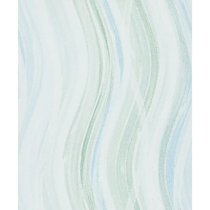 Marburg Vliestapete Novamur Oriana Grafik - Weiß-Grün-Blau, Grafisch, 10,05 x 0,53 m - Abstraktes Wellenmuster in Hellblau und Grün.