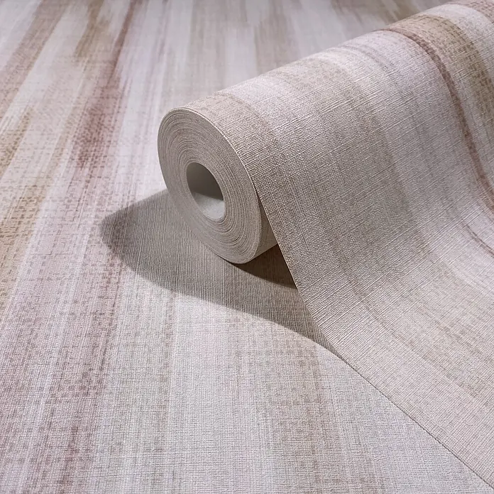 Marburg Novamur Plus Fresh UP Vliestapete Streifen - Weiß-Beige, Streifen, 10,05 x 0,53 m - Rolle strukturierter, gestreifter beigefarbener und brauner Tapete, die ihr leinenartiges Gewebe zeigt.