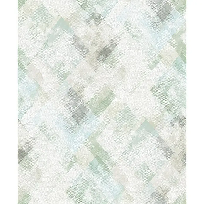Marburg Novamur Plus Fresh UP Vliestapete Grafik - Grün-Grau, Grafisch, 10,05 x 0,53 m - Abstraktes Muster aus texturierten geometrischen Formen in gedämpften Grün-, Blau- und Grautönen.