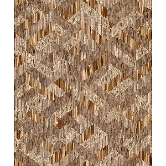 Marburg Boho Vliestapete Holzoptik - Beige-Braun, Holzoptik, 10,05 x 0,53 m - Nahtloses Muster aus verschränkten geometrischen Formen aus geflochtenem Stroh und Bambusstäben in natürlichen Braun- und Beigetönen.
