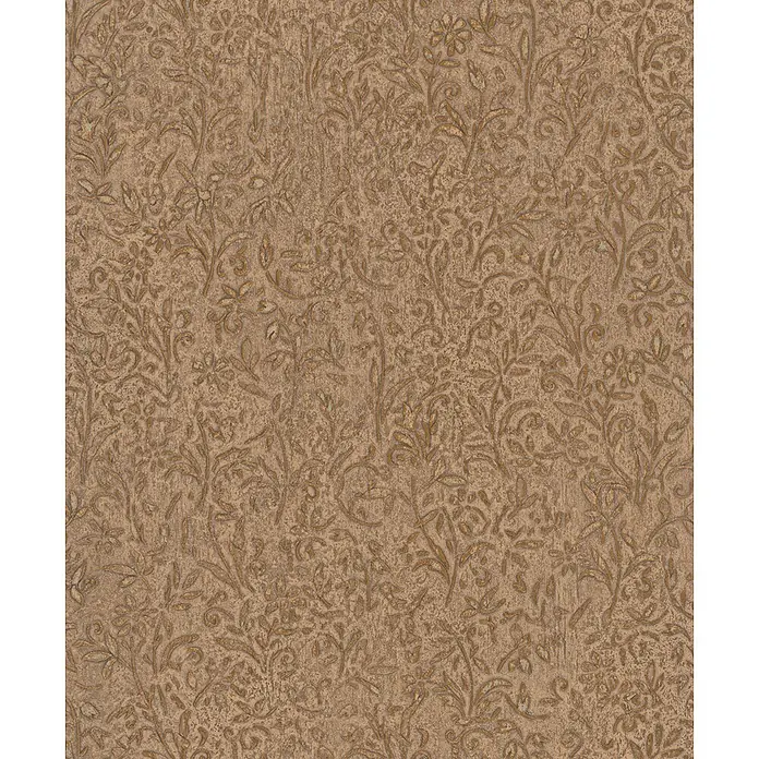 Marburg Ritus Vliestapete Floral - Braun-Gold, Floral, 10,05 x 0,53 m - Braune strukturierte Tapete mit geprägtem Blumenmuster.