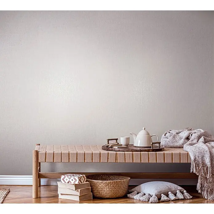 Marburg Vliestapete Novamur Naomi Uni III - Beige, Uni, 10,05 x 0,53 m - Heller, neutraler Struktur-Tapete mit feinem Webmuster.
